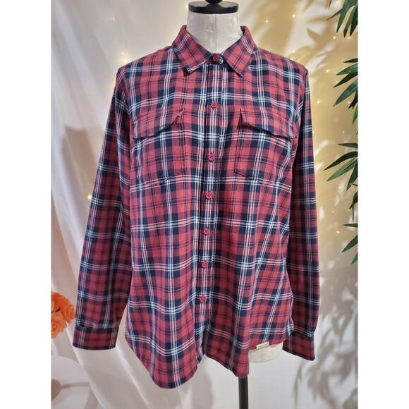 ExOfficio Womens Madison Midweight Flannel Button Up Plaid Shirt Size XL Pockets - Picture 1 of 14